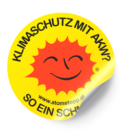 Sticker gratis bestellen: Klimaschutz mit AKW? So ein Schmäh!